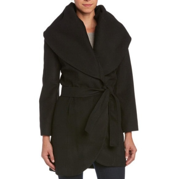 tahari black wrap coat